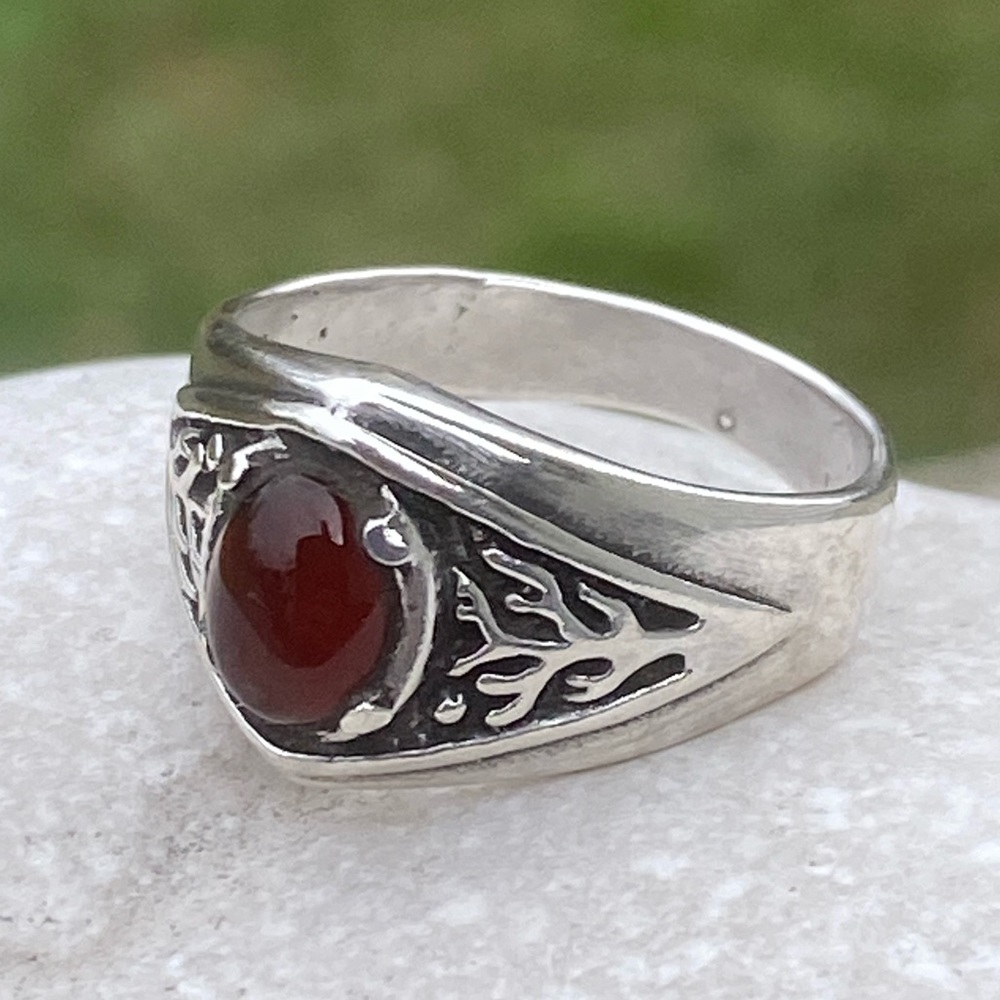 Celtic Tree of Life Ring .925 Sterling Silver w/ Genuine Carnelian made in USA - Picture 1 of 16